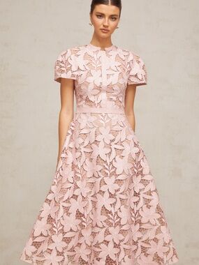 Blush Pink Floral Lace Midi Dress